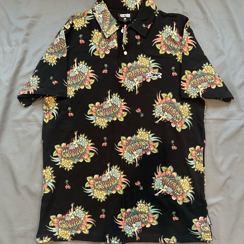 Icecream Black Floral Graphic Button-Down Shirt